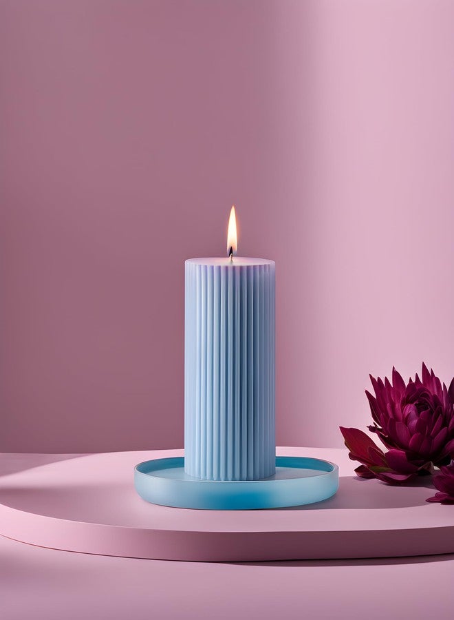 Luces Blue Soy Wax Pillar Candle Set of 3 Pcs Ribbed Scented Pillar Candles for Home Decor Diwali Wedding Valentine Church x-Mass Spa Dinner Table - Image 4